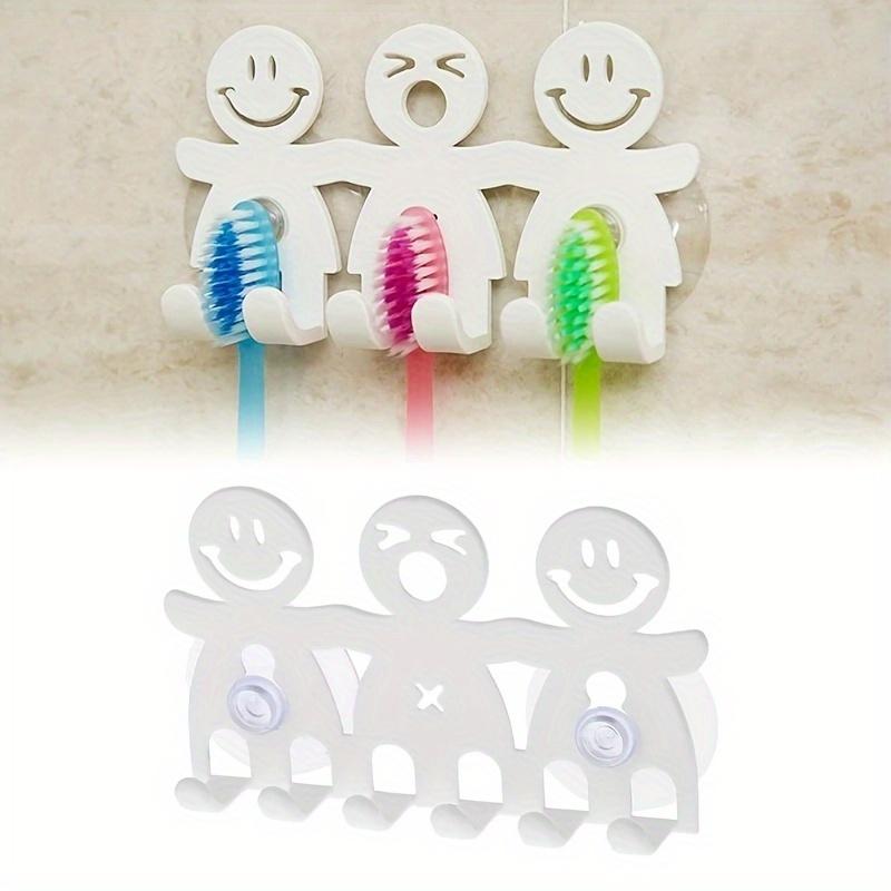Smiley Face Wall-Mounted Toothbrush Holder with Suction Cups - 5 Position Toothbrush Storage Rack - Portable Bathroom Accessories