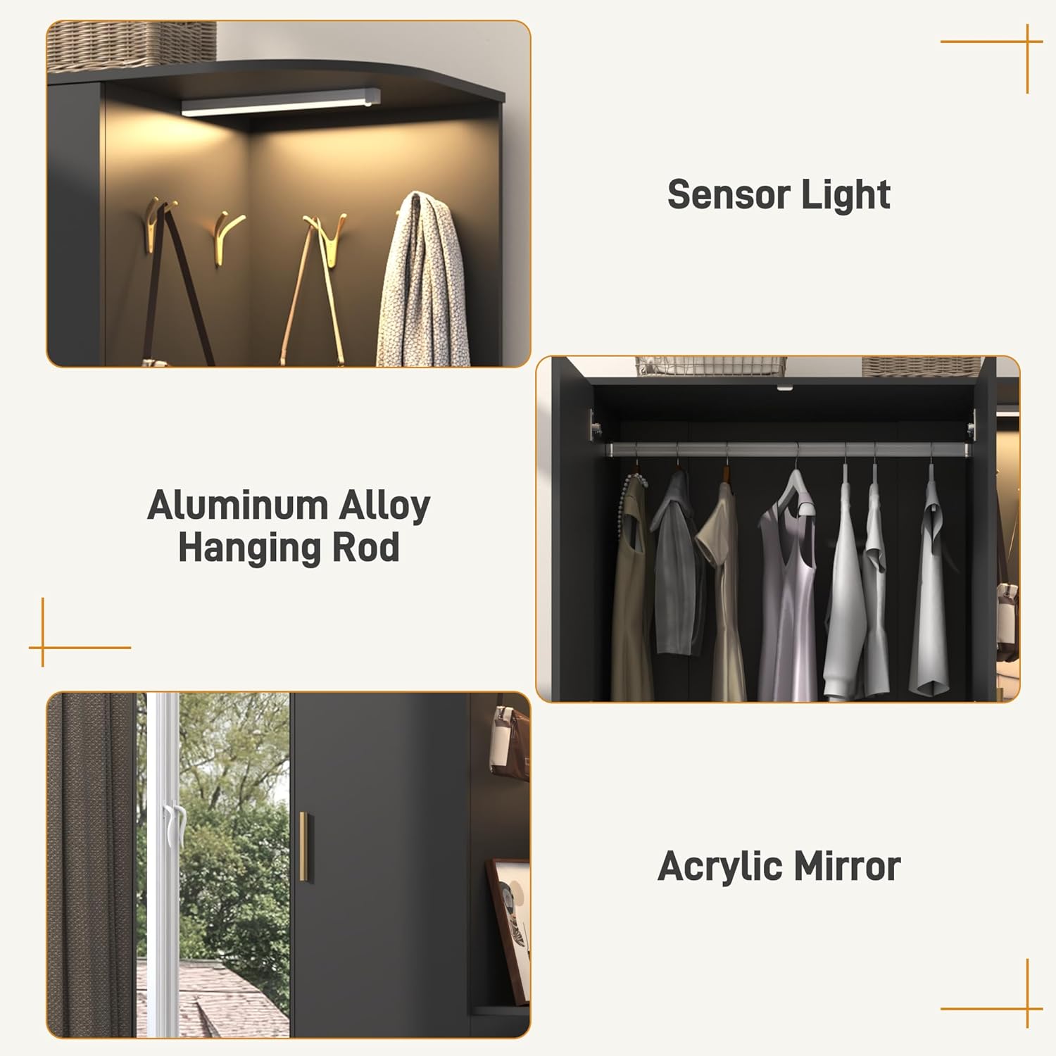 Armoire Wardrobe Closet with Mirror and Sensor Light, Bedroom Armoire with 5 Doors 2 Drawers, Modern Wooden Large Wardrobe Closet with Shelves, 4 Hooks, 2 Hanging Rods, Open Space, Black/white Armoire Wardrobe Closet with Mirror and Sensor Light, Bedroom Armoire with 5 Doors 2 Drawers, Modern Wooden Large Wardrobe Closet with Shelves, 4 Hooks, 2 Hanging Rods, Open Space, Black/white