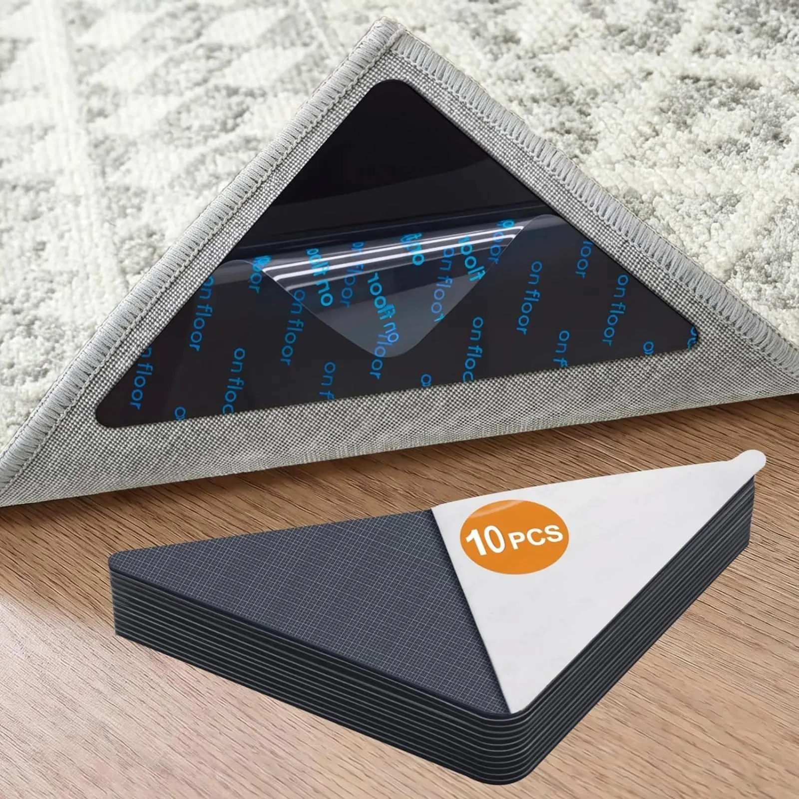 12 Pcs Rug Tape Anti Slip Rug Pads Grippers for Hardwood Floors and Tiles,No Residue,Reusable Carpet Tape for Area Rugs, Double-Sided Adhesive Rug Stickers