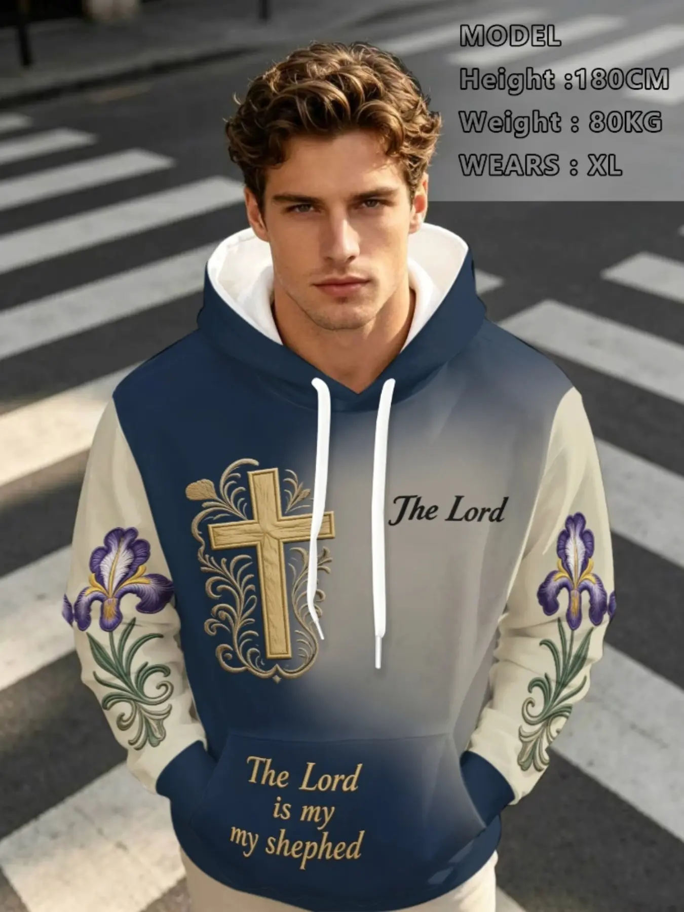 Men's Hooded Sweatshirt, Cross and Bible Print, Breathable Casual Religious Clothing, Suitable for Church and Daily Wear, All Seasons