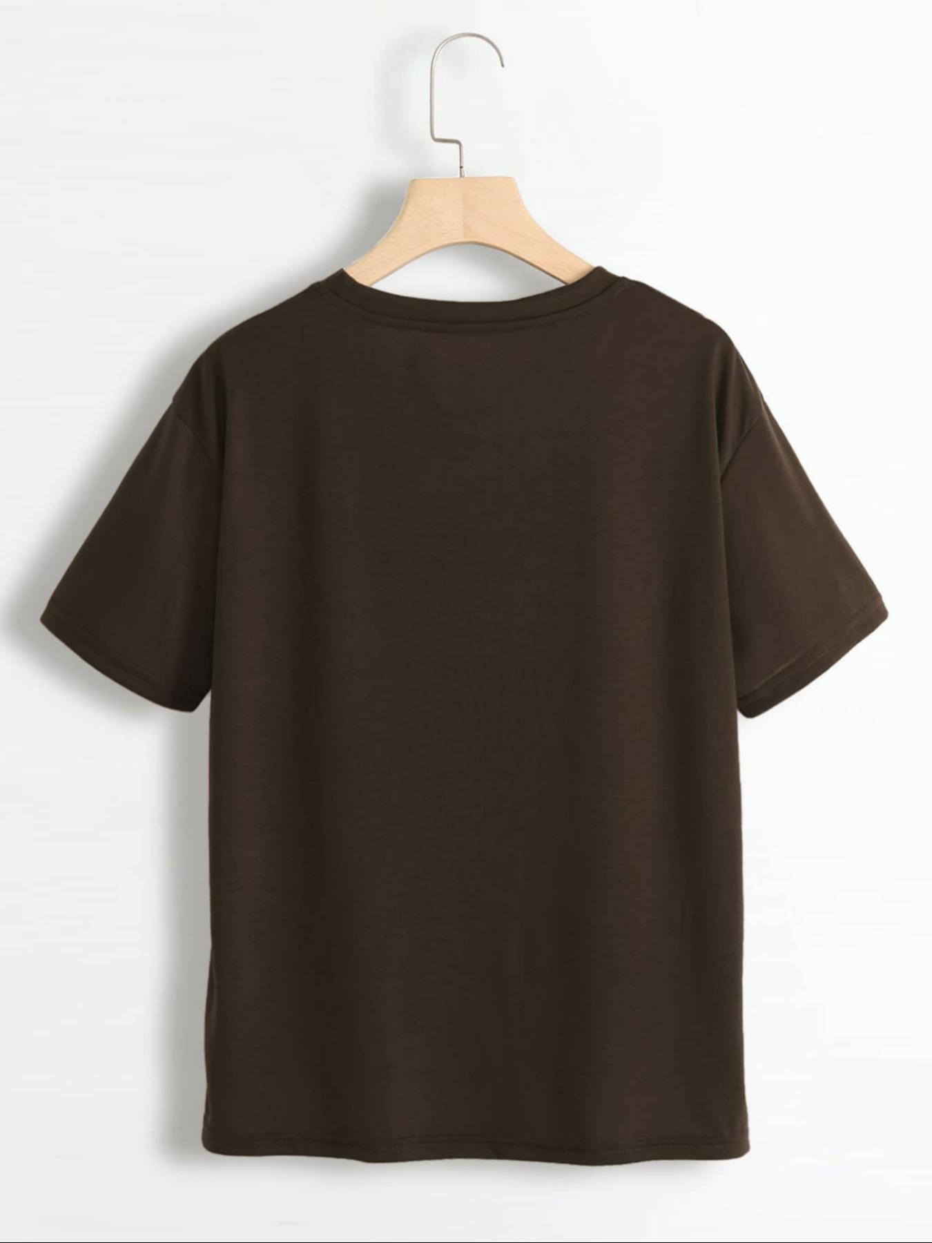 Women's Sardine & Letter Print Round Neck Tee, Casual Short Sleeve Crew Neck T-shirt for Summer, Everyday Fashion Women's Top for Daily Wear