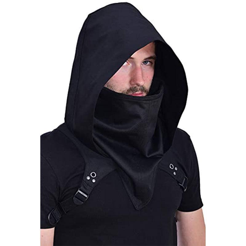 Menswear Cowl Hood Polyester Hooded Cloak Cape - Adult One Size Clothes for Cyberpunk Cosplay, Medieval Warrior Outfit & Daily Wear
