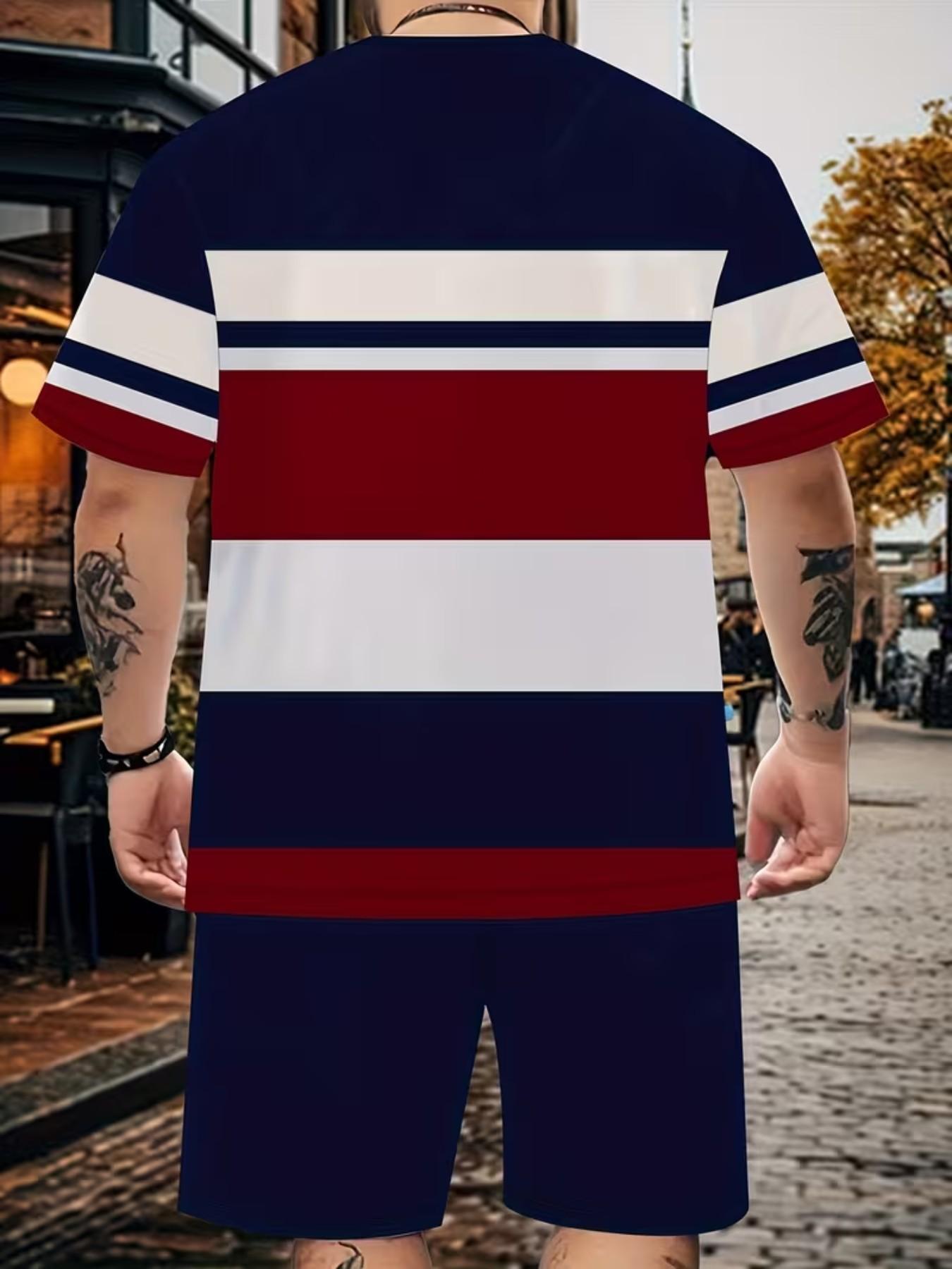 Men's Summer Casual Sportswear Set, Breathable 3D Print Round Neck T-Shirt and Shorts, Knitted Fabric, Loose Fit, Outdoor Leisure Wear Men's Summer Casual Sportswear Set, Breathable 3D Print Round Neck T-Shirt and Shorts, Knitted Fabric, Loose Fit, Outdoor Leisure Wear