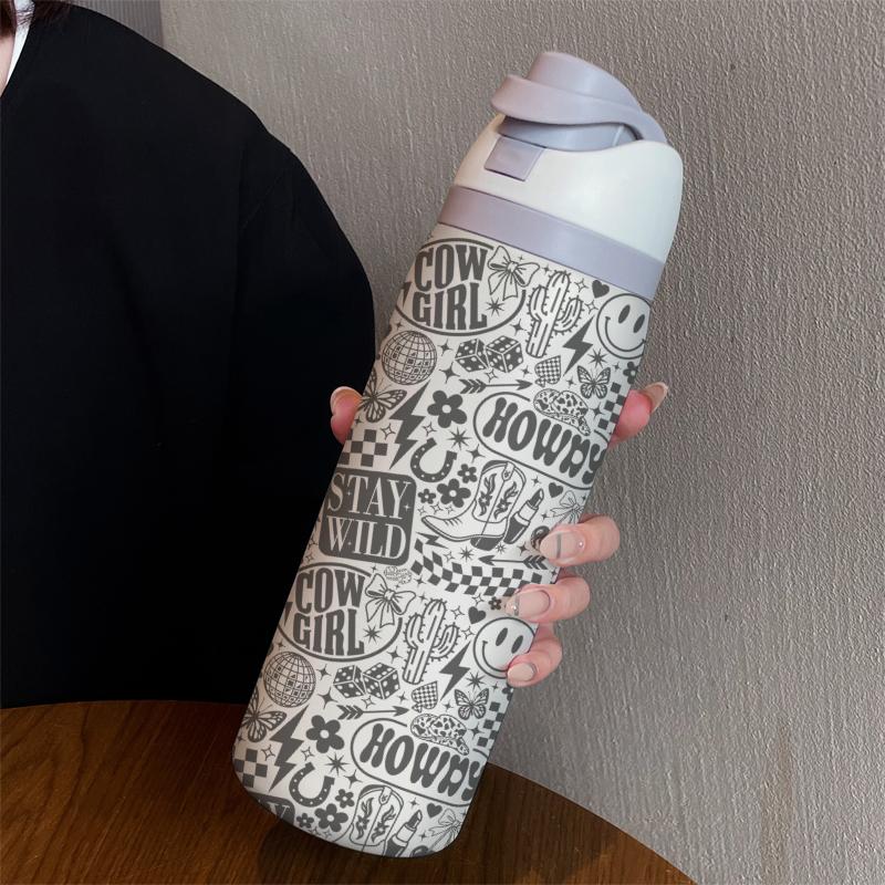 Wild Girl 32oz Dual-Drink Sports Water Bottle, 304 Stainless Steel Large Capacity Leakproof Insulated Tumbler, Perfect Gift for Women, Home, Outdoor Workout, Travel