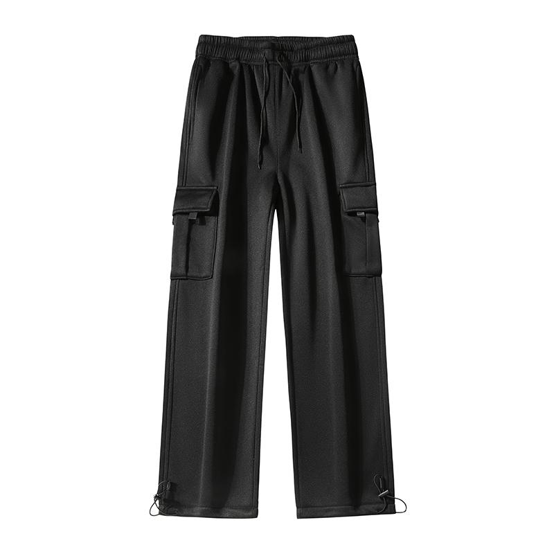 Men's Heather Gray Plain Elastic Cargo Sweatpants - 100% Polyester Fabric Menswear Bottoms, Multi-Pockets, Drawstring Waist, Adjustable Ankle Cuffs, Straight Leg, Relaxed Fit Soft Streetwear for Daily Errands, Lounging