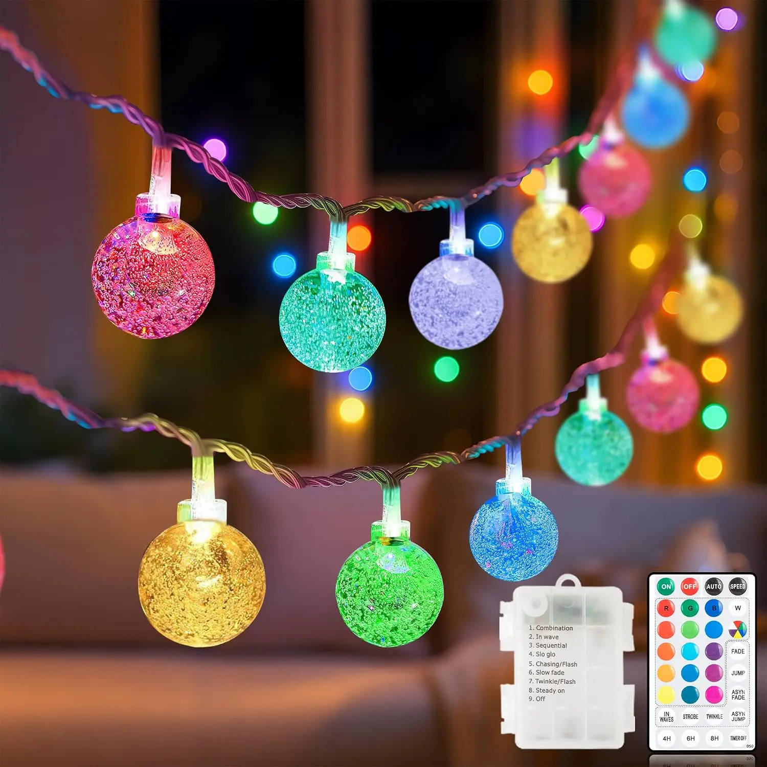 ANJAYLIA Color Changing Globe String Lights, 16.4ft 50 LED Battery Operated Fairy Lights with Remote, Timer, 16 Colors, Waterproof Indoor Outdoor Hanging Lights for Patio Bedroom Garden Party Holiday Decor