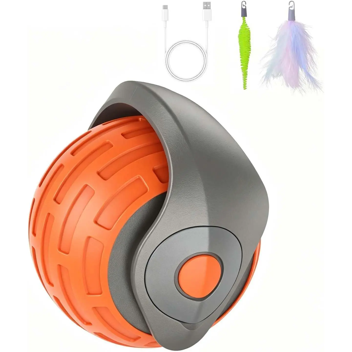 Interactive   Ball with 2 Tails, 2 Speeds Rechargeable(Orange) | Automatic Interactive  Toys for Indoor Cats,  Enrichment Toys for Small/Medium/Large Cats to Keep Them Busy