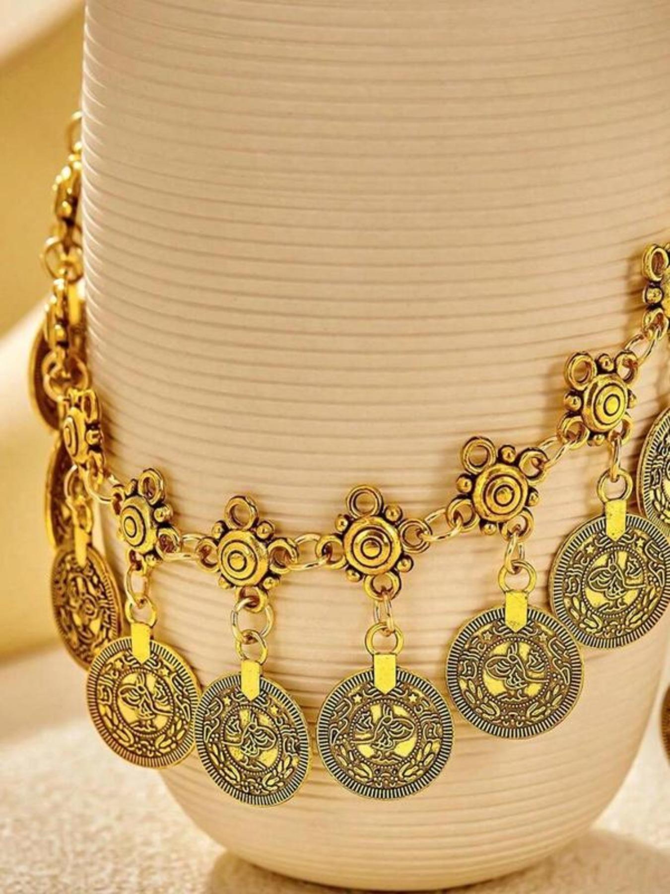 Viral Gypsy Coin Anklet, Retro Boho Foot Jewelry for Women, Gold/Silver Ankle Bracelet with Engraved Charms, Must-Have for Summer, Festivals and Beach Days, Trendy Statement Piece