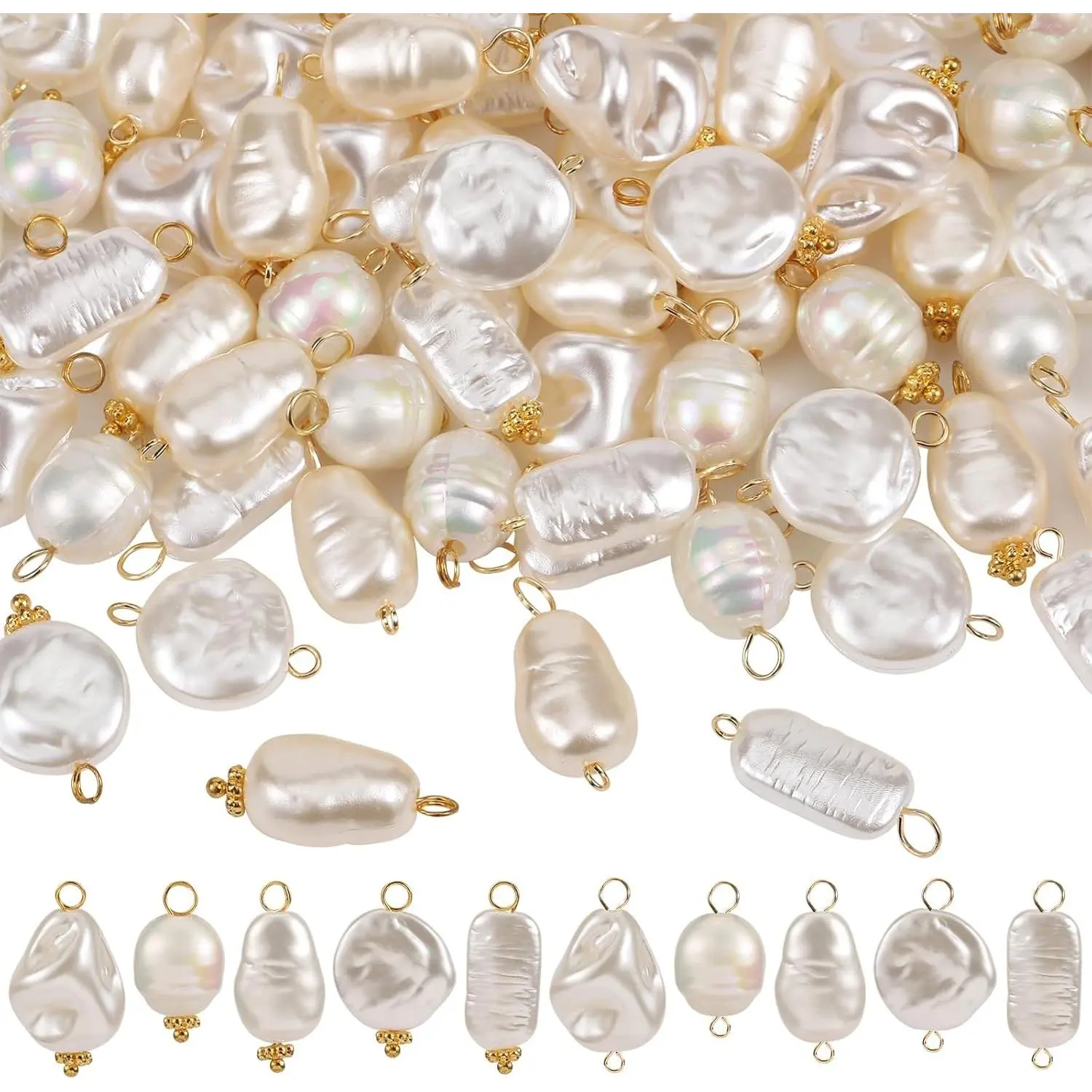 Pearl Acrylic Bulk Charms for Jewelry Making, 100pcs | ABS Plastic Beads Pendants, Connectors with Loops for DIY Necklace Bracelet Earring Making Craft Supplies