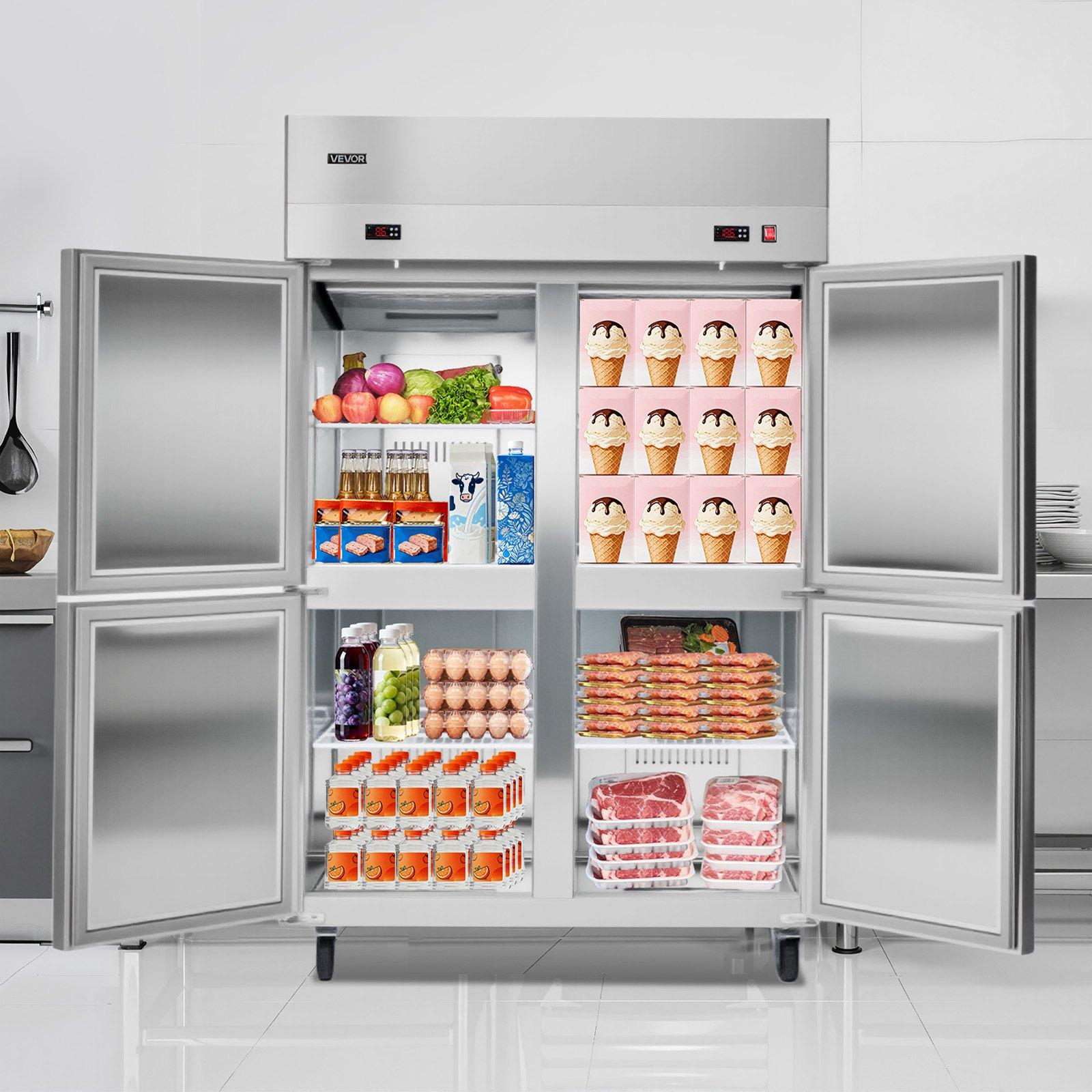 Commercial Refrigerator and Freezer Combo 48"W, 31 Cu. Ft Stainless Steel Upright Freezer/Refrigerator with 4 Doors, Auto-Defrost, 6 Adjustable Shelves, UL Certified