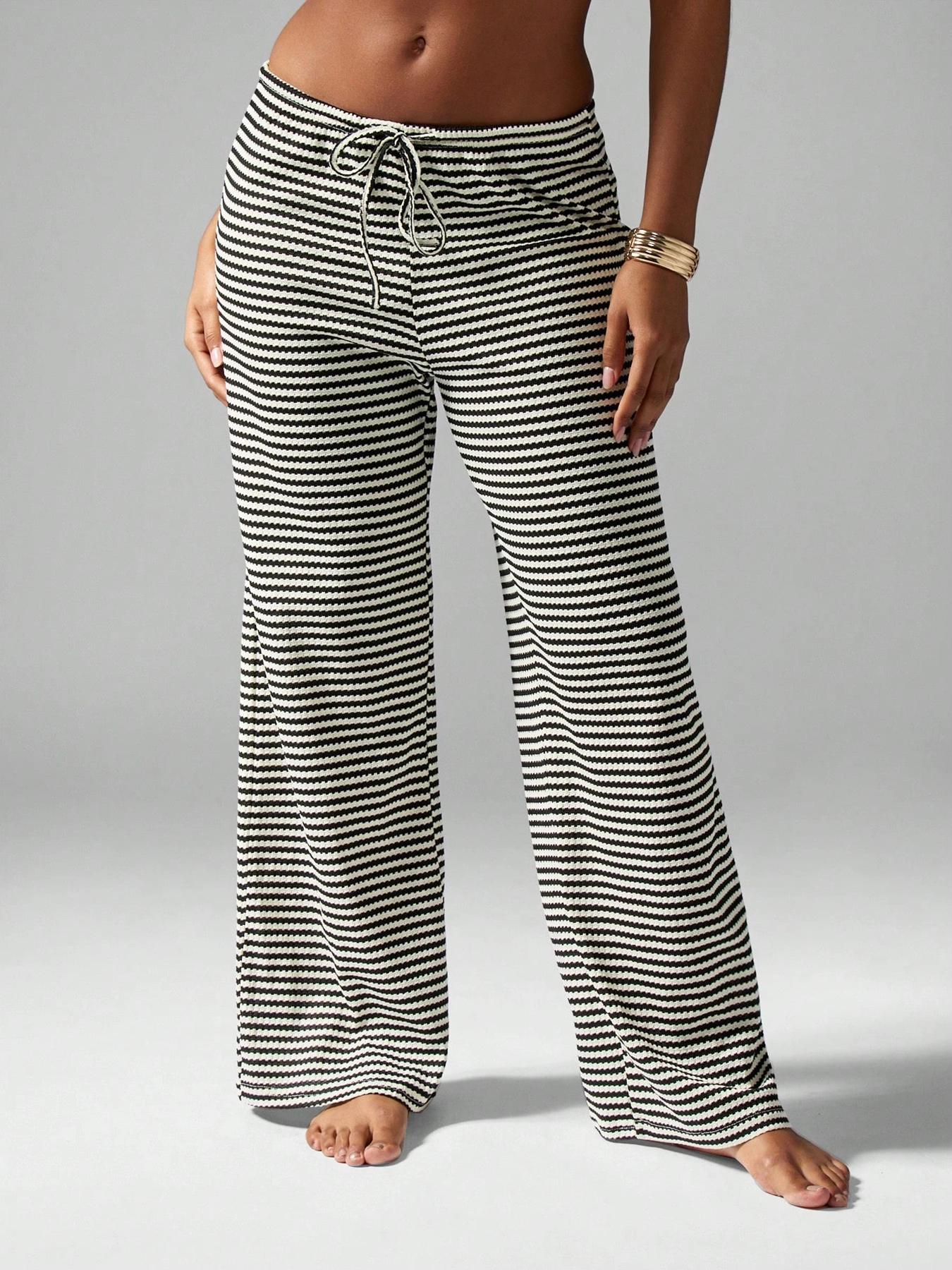 Striped Drawstring Knit Casual Wide Leg Pants, Comfortable Relaxed Fit Trousers for Everyday Wear, Perfect for Leisure Activities