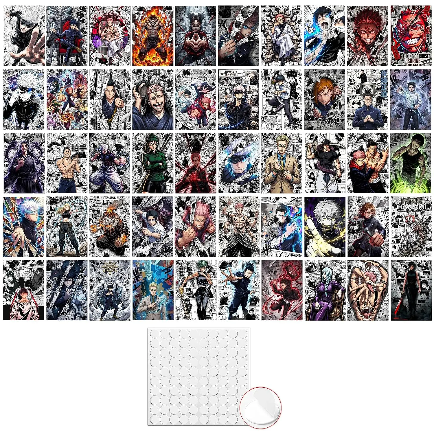 New JJK Anime Poster Wall Collage Set (50 Pcs 4 X 6 Inch With Glue Dot)