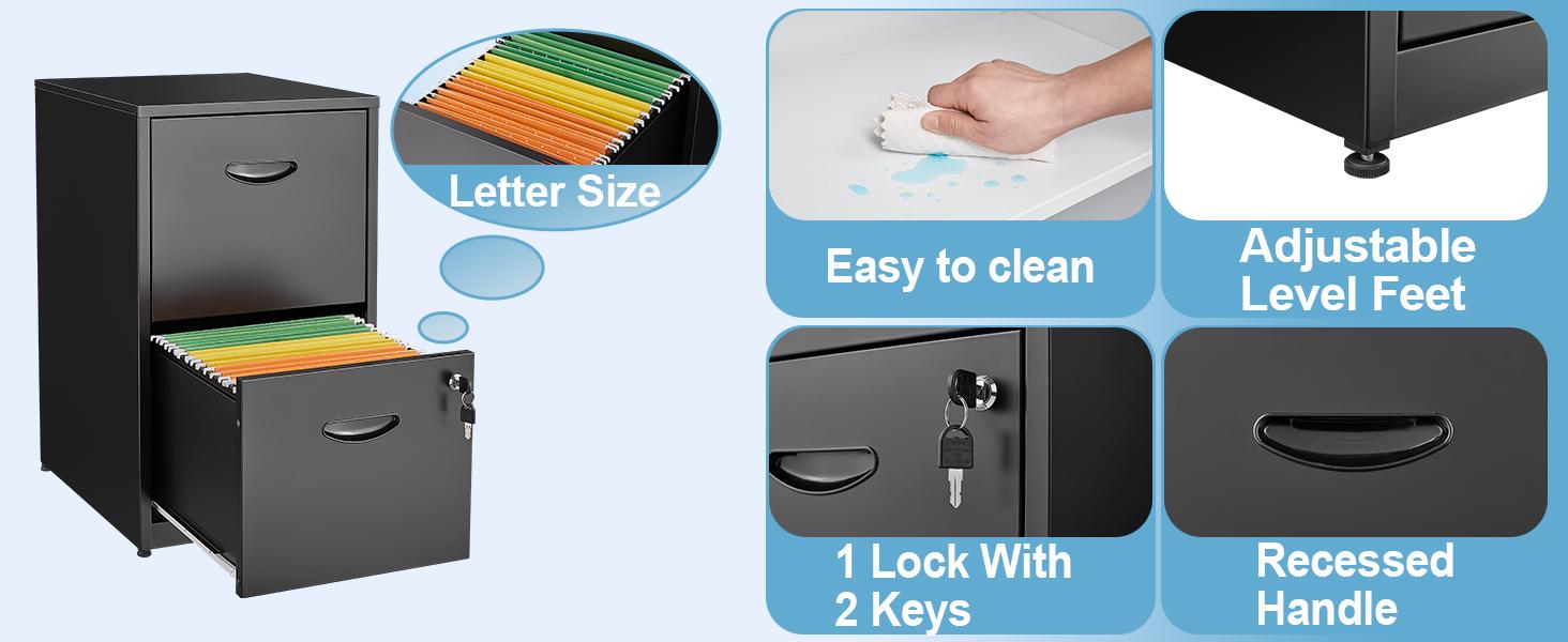 2 Drawer File Cabinet Metal Storage Filing Cabinet with Lock for Home Office Organizer Books Speciality Office Furniture Rustproof Corrosion resistant