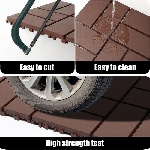 Plastic interlocking decking tiles, 44 packs of terrace decking tiles, 12“ x 12” waterproof for all-weather use, backyard pool decking tiles, Brown
