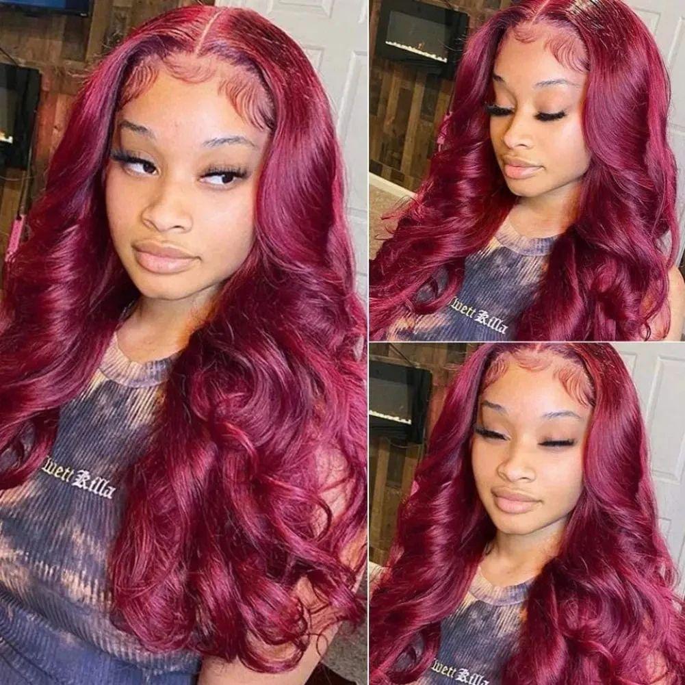 99J Burgundy 13X4 Lace Front Wigs Human Hair Body Wave 13x6 HD Transparent Lace Frontal Wig Pre Plucked With Baby Hair