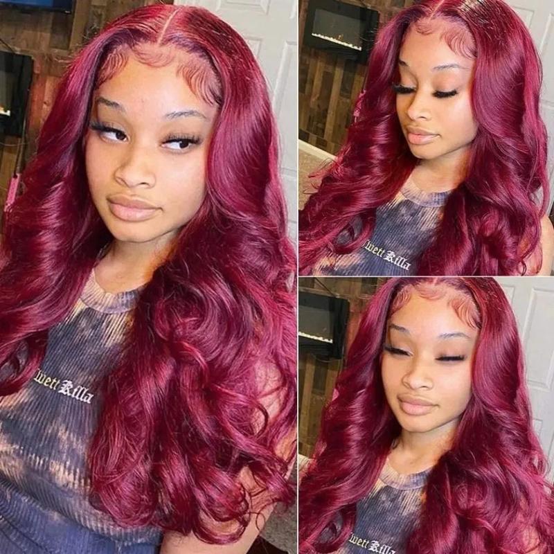 99J Burgundy 13X4 Lace Front Wigs Human Hair Body Wave 13x6 HD Transparent Lace Frontal Wig Pre Plucked With Baby Hair