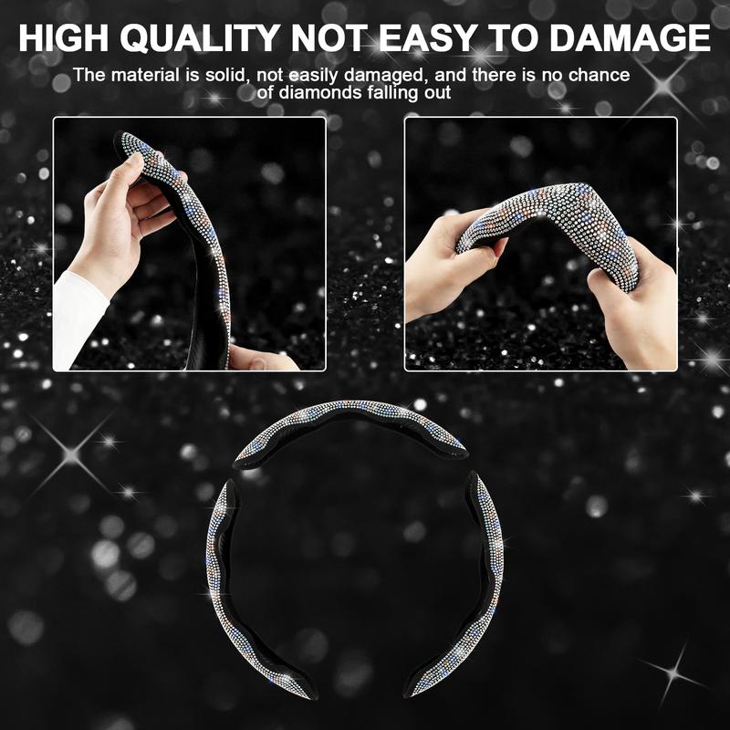 Queen's Land Diamond Bling Sparkly Car Steering Wheel Cover with Crystal Rhinestones,3PCS Segmented Steering Wheel Protector,Universal for 99% Cars for Women;Christmas Gift;Holiday Gift