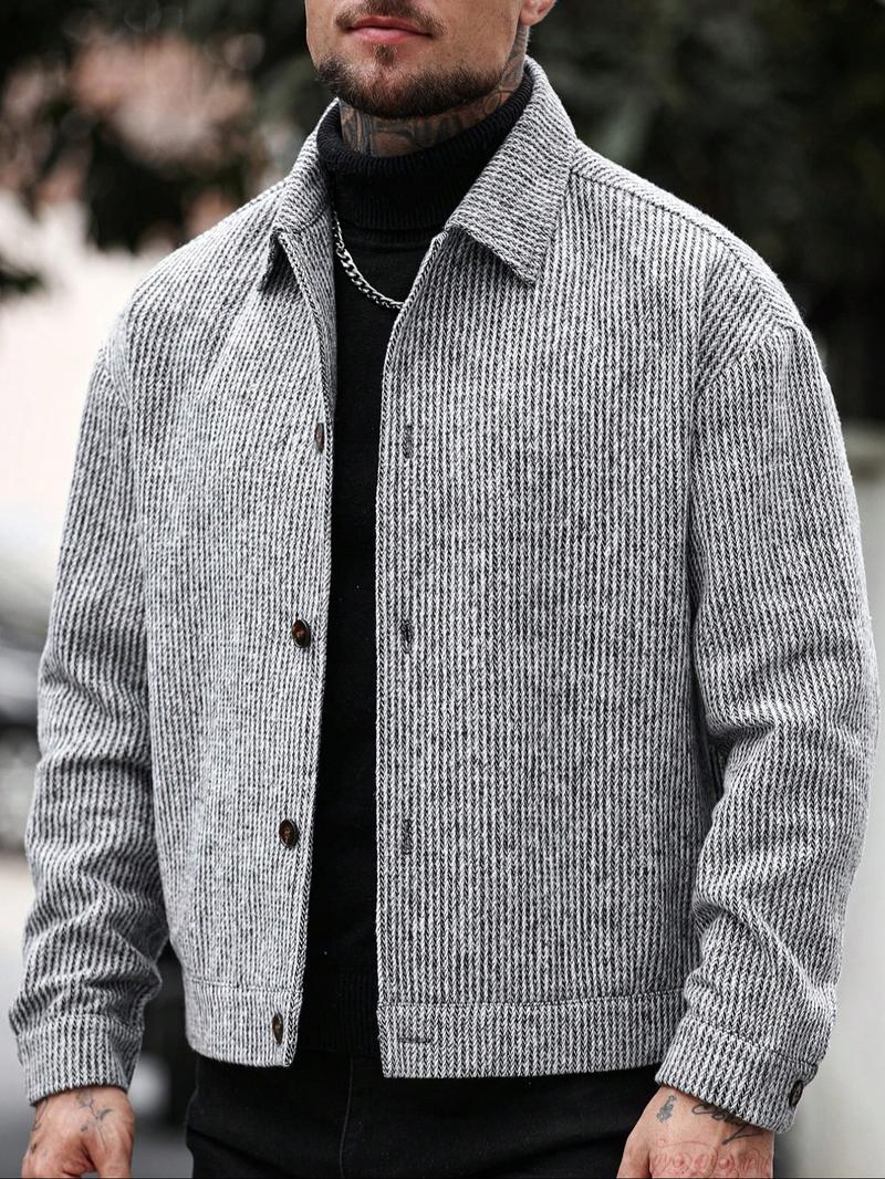 Men's Long Sleeve Loose Fit Woolen Jacket Coat, Casual Jackets, Fashion Casual Design, Suitable for Work or Outdoors, Lightweight Outerwear Men's Long Sleeve Loose Fit Woolen Jacket Coat, Casual Jackets, Fashion Casual Design, Suitable for Work or Outdoors, Lightweight Outerwear