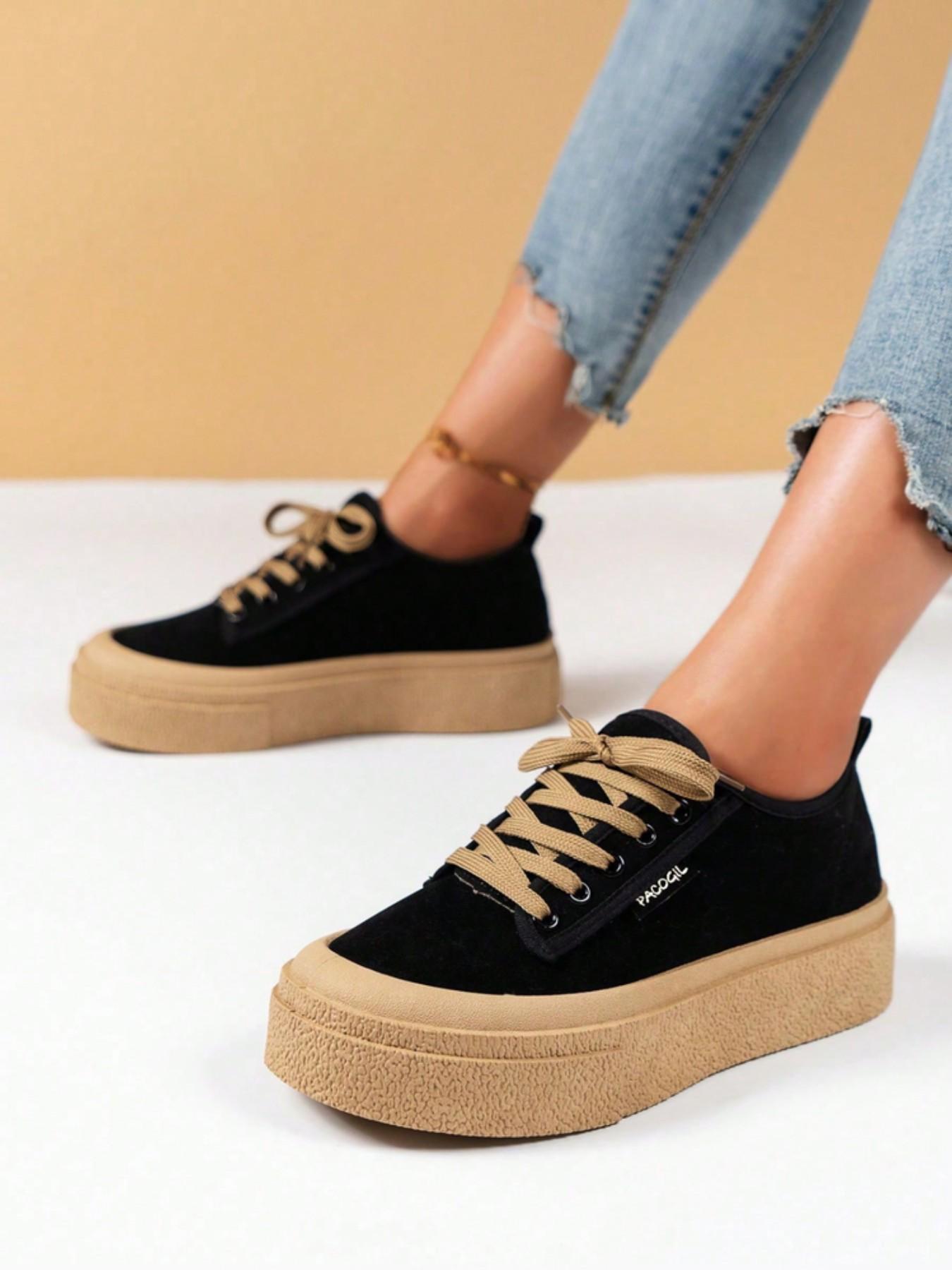 New Spring Autumn Suede Thick Sole Casual Sneakers for Women, Retro Versatile Platform Canvas Shoes, All Seasons Fashion Footwear, Thick Soled Shoes