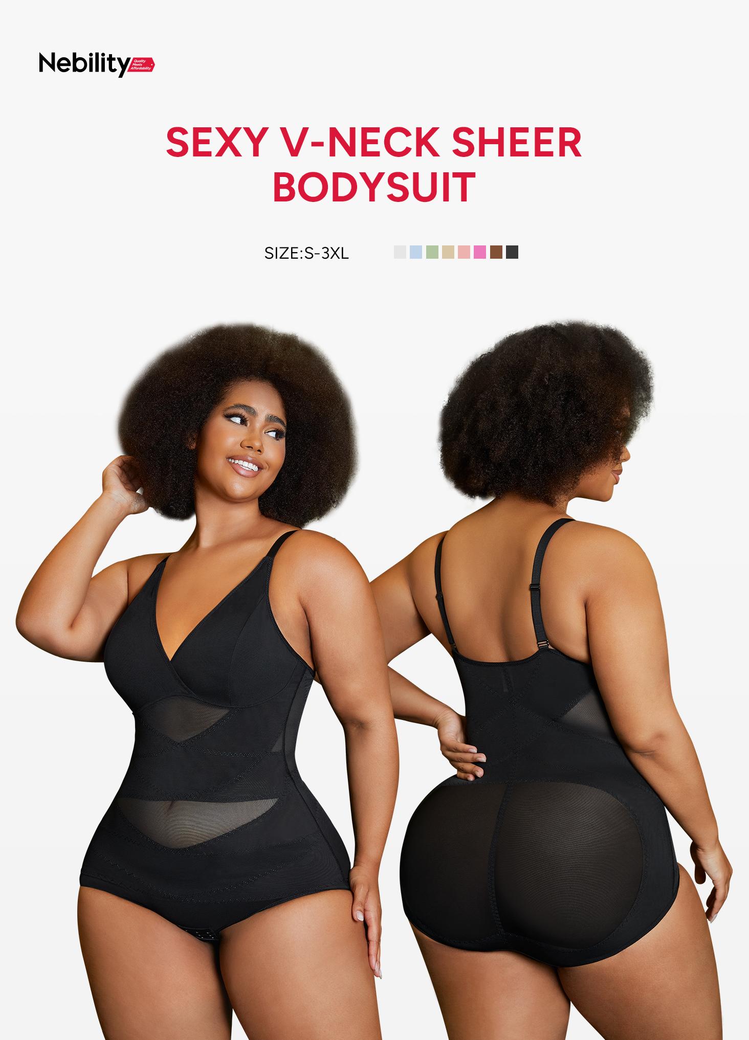 Nebility Women's V Neck Minimalist Comfortable Basic bodysuits shapewear mesh breathable sleeveless womenwear Womenswear Compression