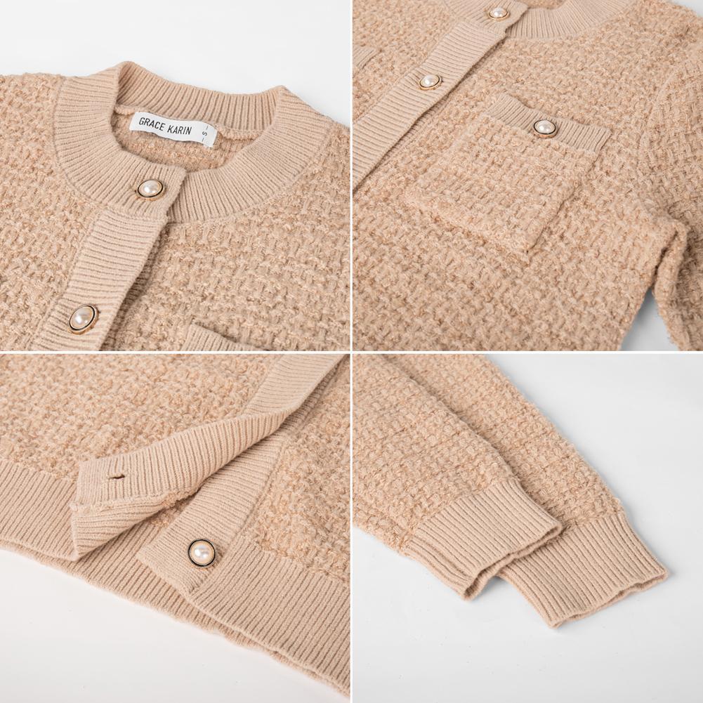 GRACE KARIN Womens Open Front Button Down Long Sleeve Texture Knit Cardigan Sweaters with Pockets GRACE KARIN Womens Open Front Button Down Long Sleeve Texture Knit Cardigan Sweaters with Pockets