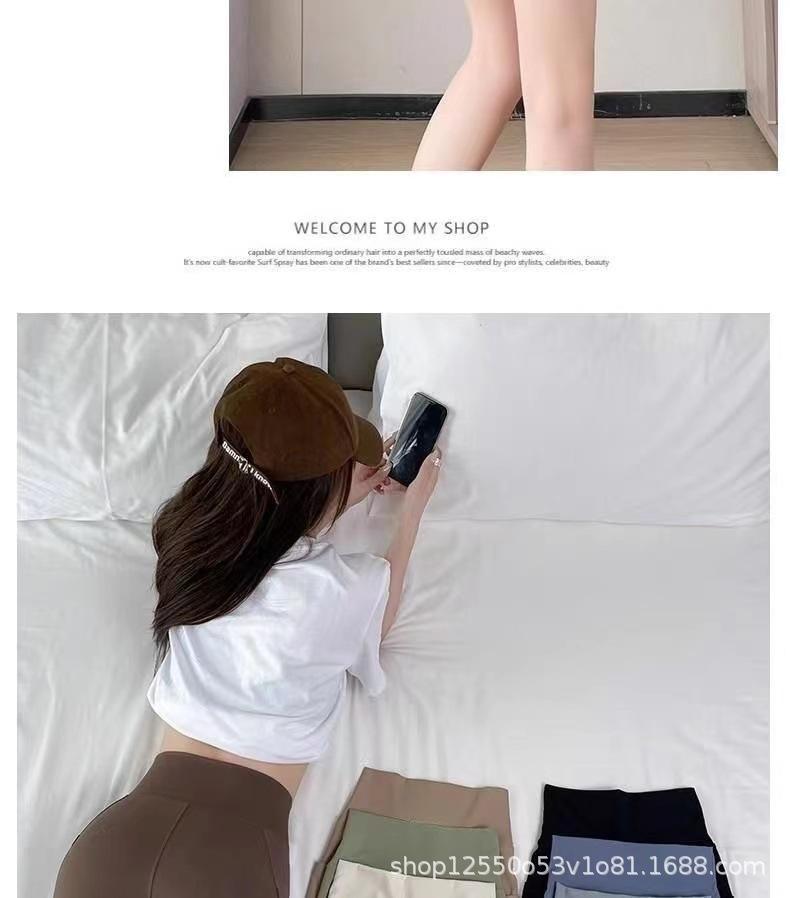 New pocket sharkskin leggings for women, anti-exposure, three-quarter length, high-waisted safety pants, tummy control, slimming yoga shorts