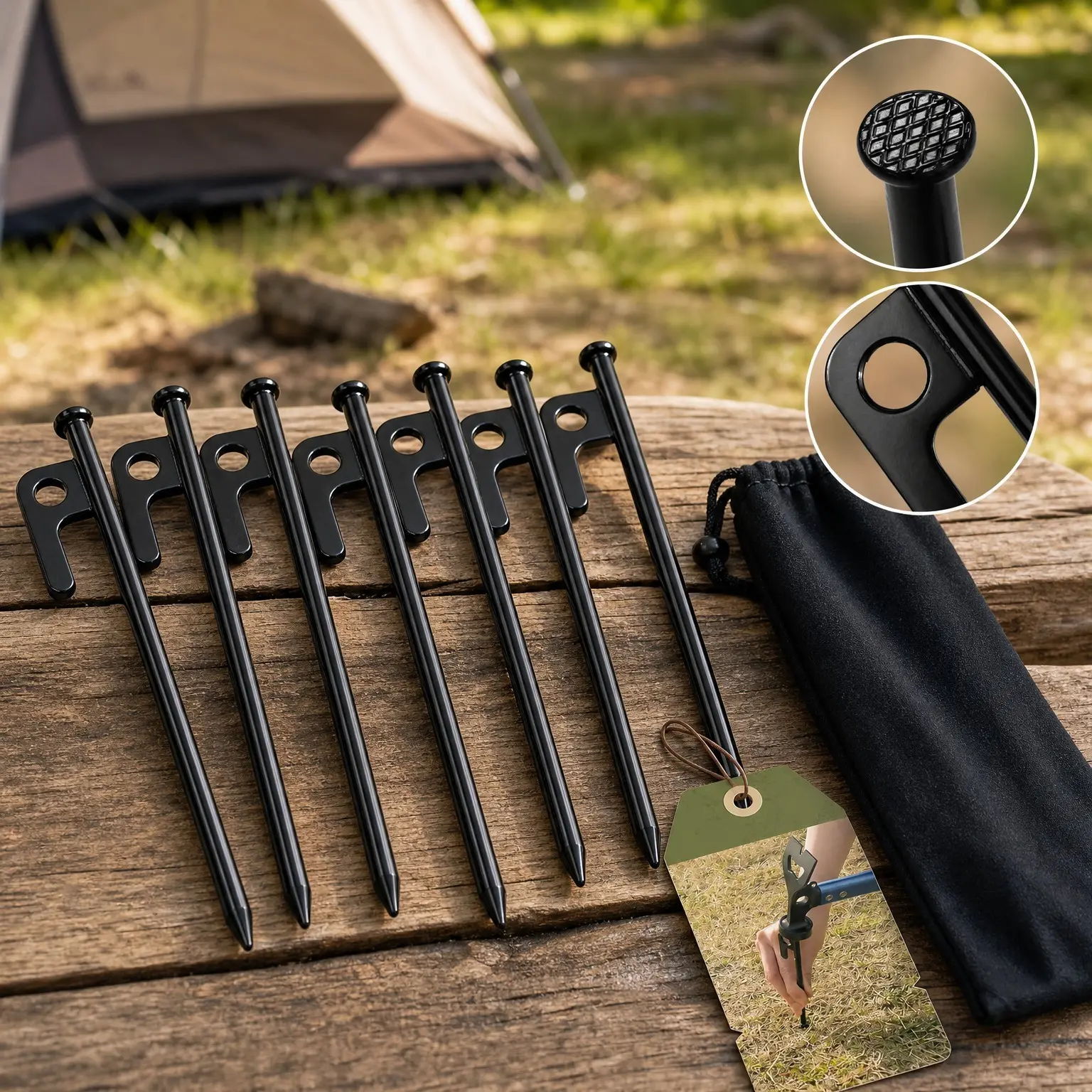 8 Pack Heavy Duty Forged Steel Tent Stakes - Durable Ground Anchors for Camping, Canopy, and Outdoor DecorationsGift