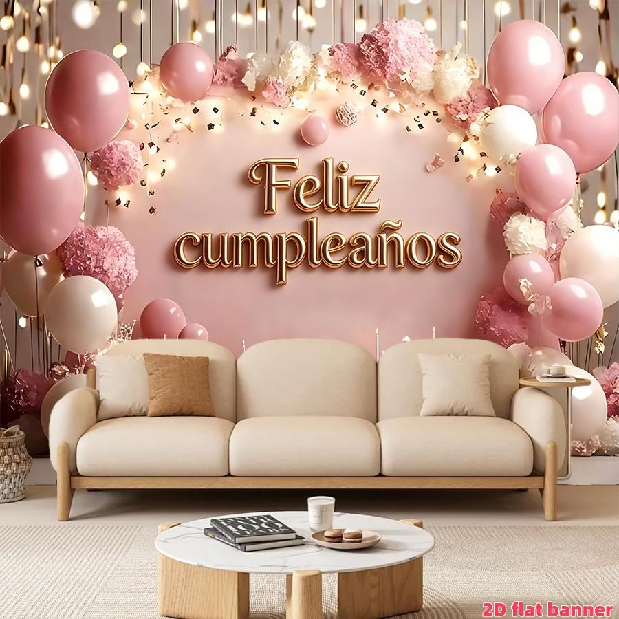 Shiny Princess Theme Flower and Cake Birthday Banner, Party Flag, Polyester Material, Home Decor, Indoor Outdoor Parties, Photo Background