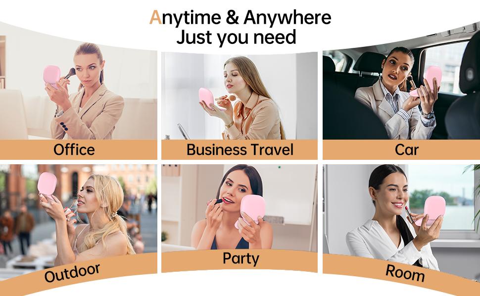 Compact LED Travel Makeup Mirror - 4 Inches 1X/10X Magnification Travel Mirror with with 3 Light Colors Dimmable Double Sides Lighted USB Rechargeable Compact Mirror for Purse,Pocket,Travel