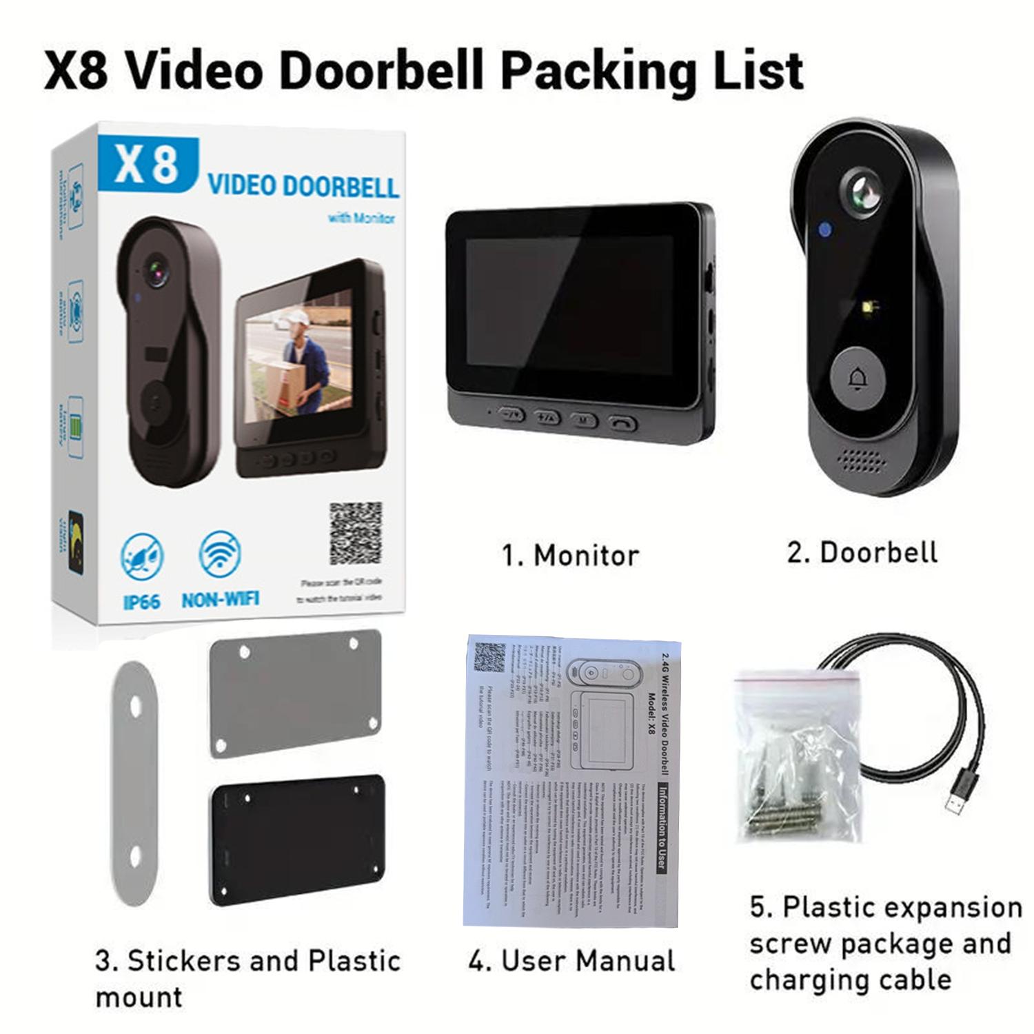 Wireless Smart Video Doorbell with 4.3 Inch Color Screen, Night Vision, Waterproof Design, Long Battery Life, Supports Video Call & Two-Way Audio