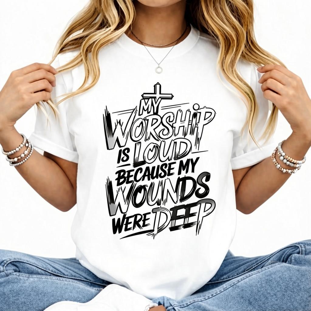My Worship Is Loud Because My Wounds Were Deep Unisex Washed Christian Shirt, Christian Scripture T-Shirt, Vintage Retro Washed Shirt Double Sided Printed