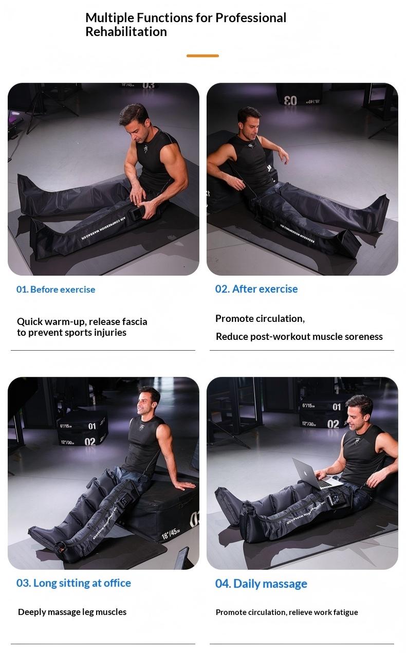 New Rechargeable & Cordless Full Leg Air Compression Massager, Sequential Compression Therapy for Circulation, Pain Relief & Muscle Recovery with Multiple Modes, Intensities & Timer