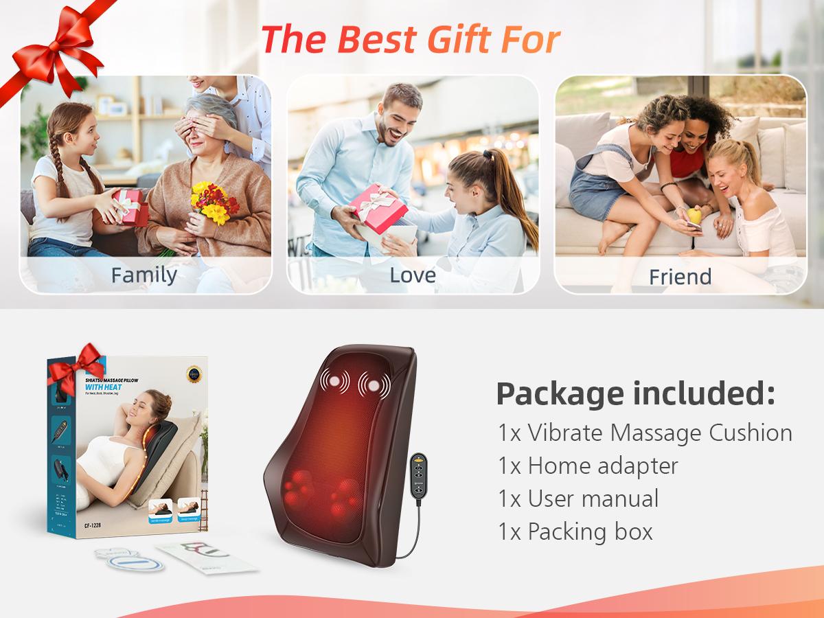COMFIER Shiatsu Massager for Neck, Shoulders, and Back - Heat and 3D Kneading for Pain Relief - Massage Pillow Gift for Men and Women