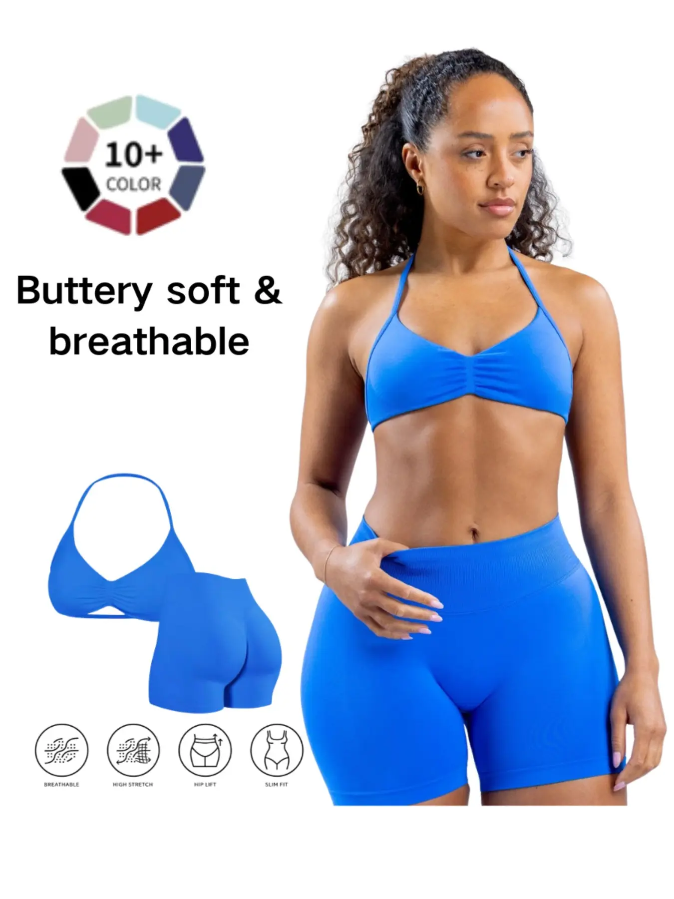 Women's Halter Neck Yoga Set, High Waist Butt Lifting Shorts, Breathable Quick Dry 2 Piece, Activewear Clothes, Gym Workout, Fitness & Daily Wear, Sportswear Set, Exercise Clothing Set