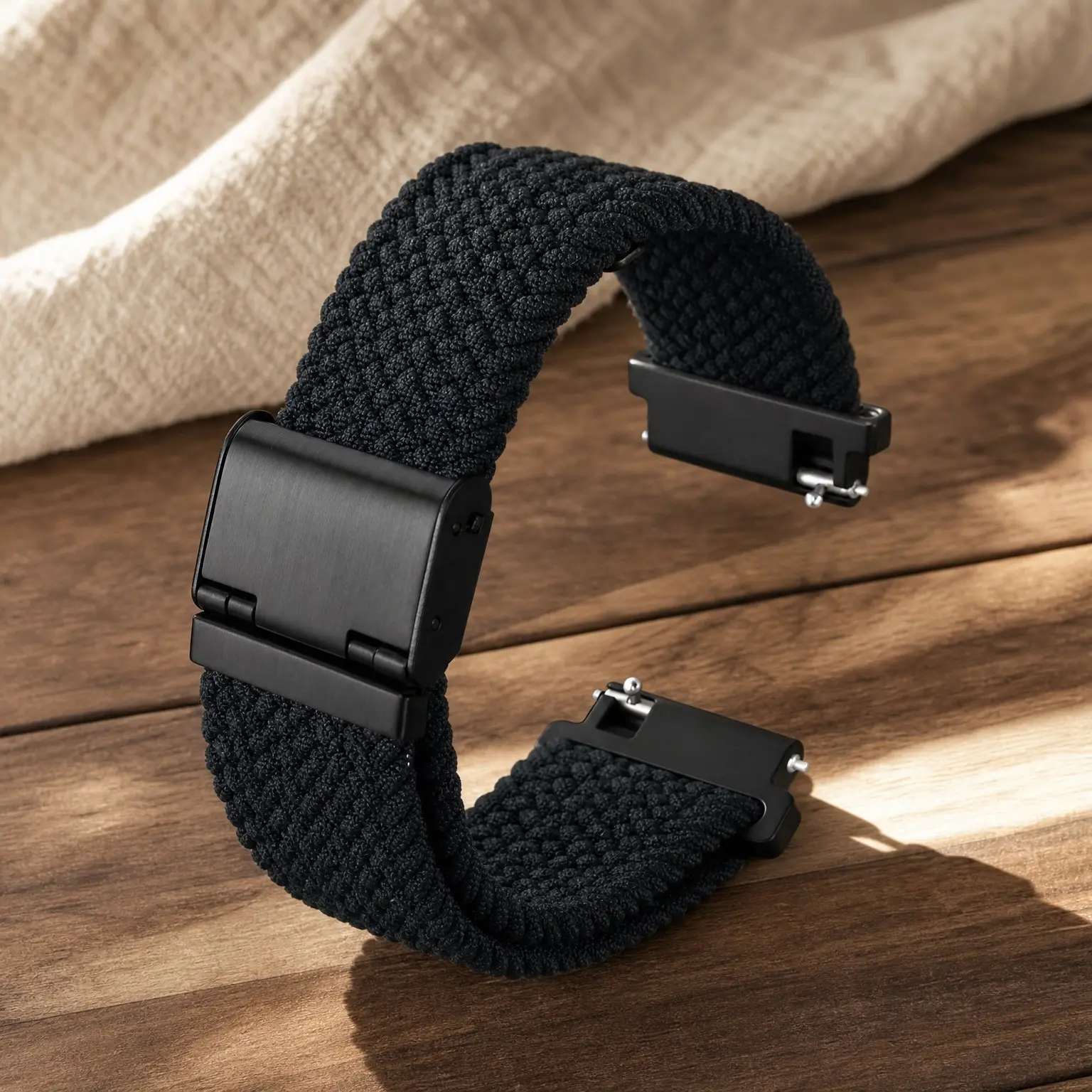 22mm Braided Nylon Watch Band for Men & Women, Quick Release, Black Stainless Steel Buckle - BlackGift