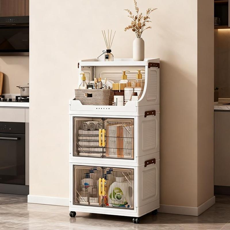 Foldable Multi-Layer Storage Cabinet with Wheels, Space-Saving Design, Ideal for Bedroom & Study Room Organization