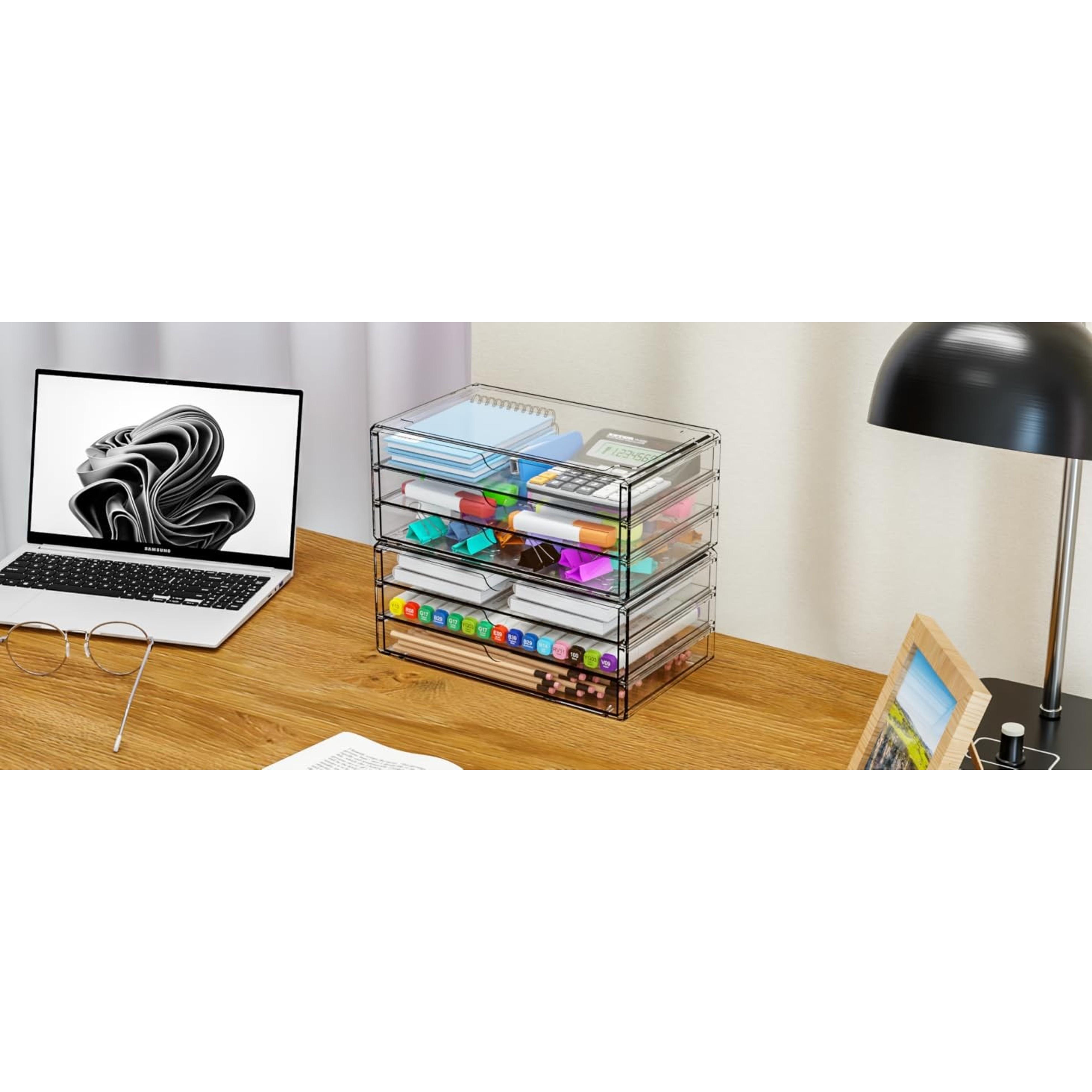 2 Pack Acrylic Storage Drawers With 6 Drawers,Stackable Desk Organizer and Makeup Organizer,Large Clear Office Supplies Organizer for Pen,Stationary,Palettes,Arts Craft Organizers and Storage
