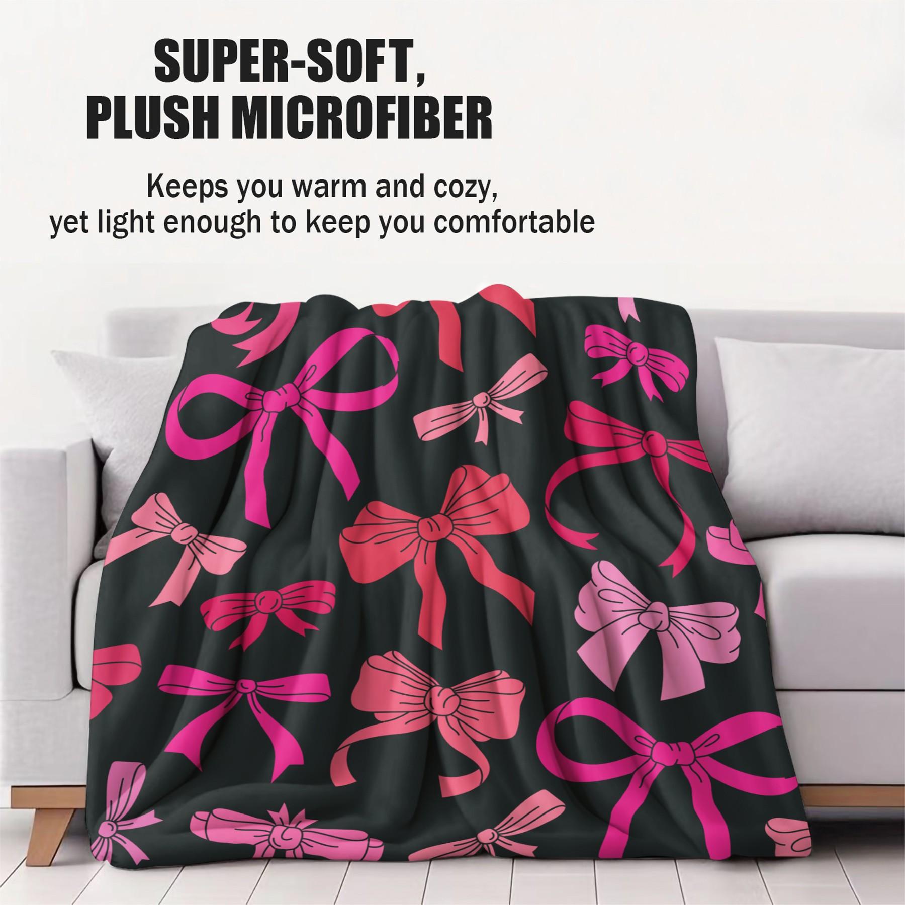 1Pcs Coquette Pink Bow Digital Print Flannel Blanket, Sweet Y2K Aesthetic Throw Blanket, Soft Fluffy Lightweight Warm Blanket, Cozy All-Season Gift Blanket, Perfect for Bedroom, Sofa, Dorm, Living Room & Travel Use