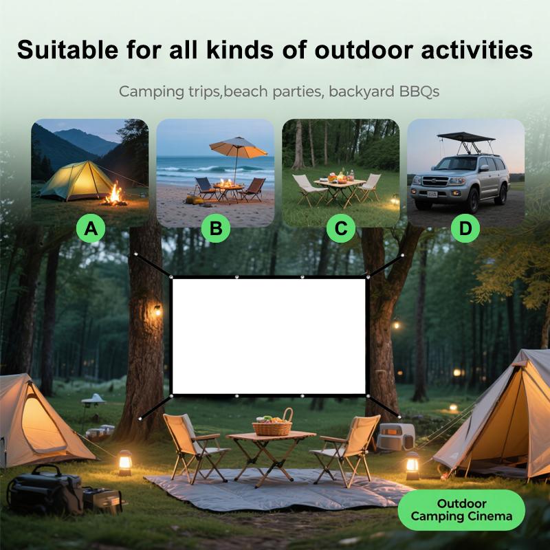 60-72-84-100-120-150 inches, multifunctional double-sided, easy to clean, soft white portable, 16:9 high-definition foldable indoor/outdoor projection screen, with portable bag, suitable for home theater, camping, Projector screen