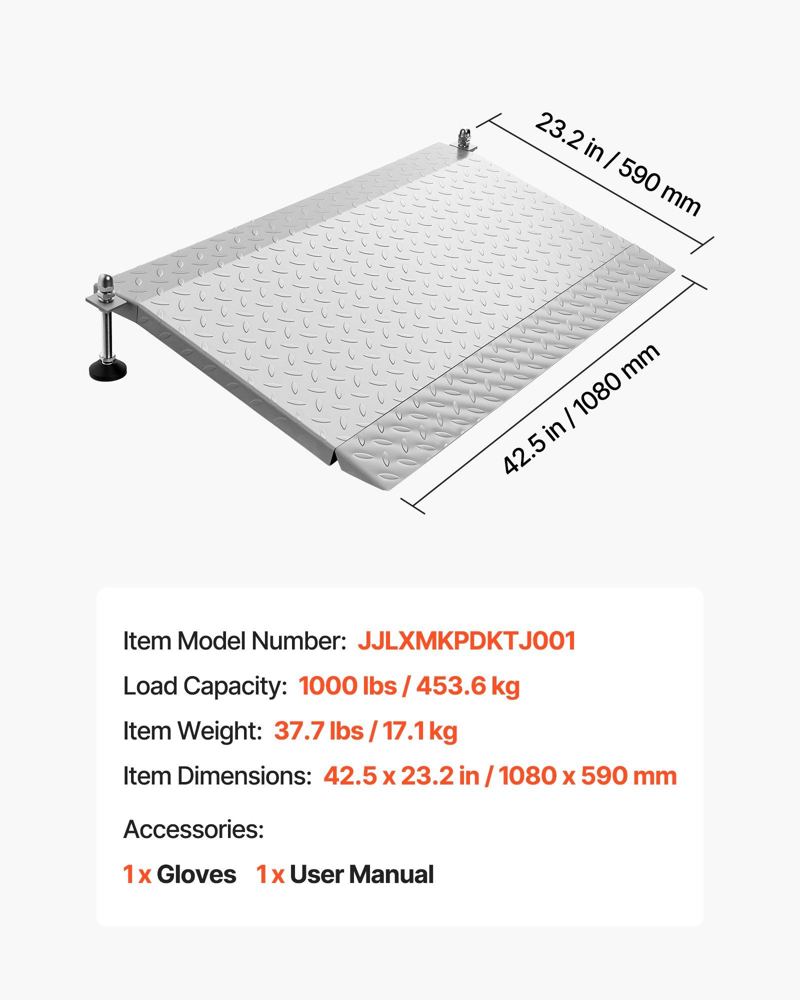 VEVOR Threshold Ramp for Doorways, 42.5 x 23.2 in, Platform Aluminum Wheelchair Ramp with Adjustable Height, Non-Slip Door Threshold Ramps, 1000 lbs Capacity, for Home Steps, Wheelchairs, Walkers VEVOR Threshold Ramp for Doorways, 42.5 x 23.2 in, Platform Aluminum Wheelchair Ramp with Adjustable Height, Non-Slip Door Threshold Ramps, 1000 lbs Capacity, for Home Steps, Wheelchairs, Walkers