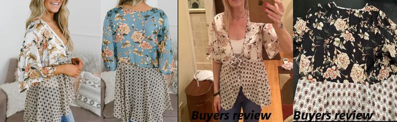 Goranbon Womens Floral Boho Patchwork Kimono Cover Ups Ruffle Short Sleeve Chiffon Lightweight Cardigans