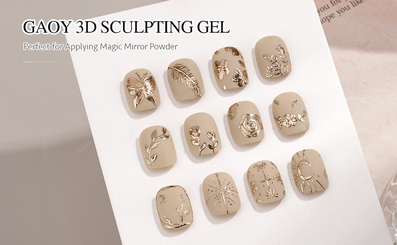 GAOY 3D Sculpting Gel for Nail Art, Semi-solid Nail Gel, No Wipe Nail Modeling Gel for Rubbing Chrome Nail Powder, Sticking Rhinestones and Painting