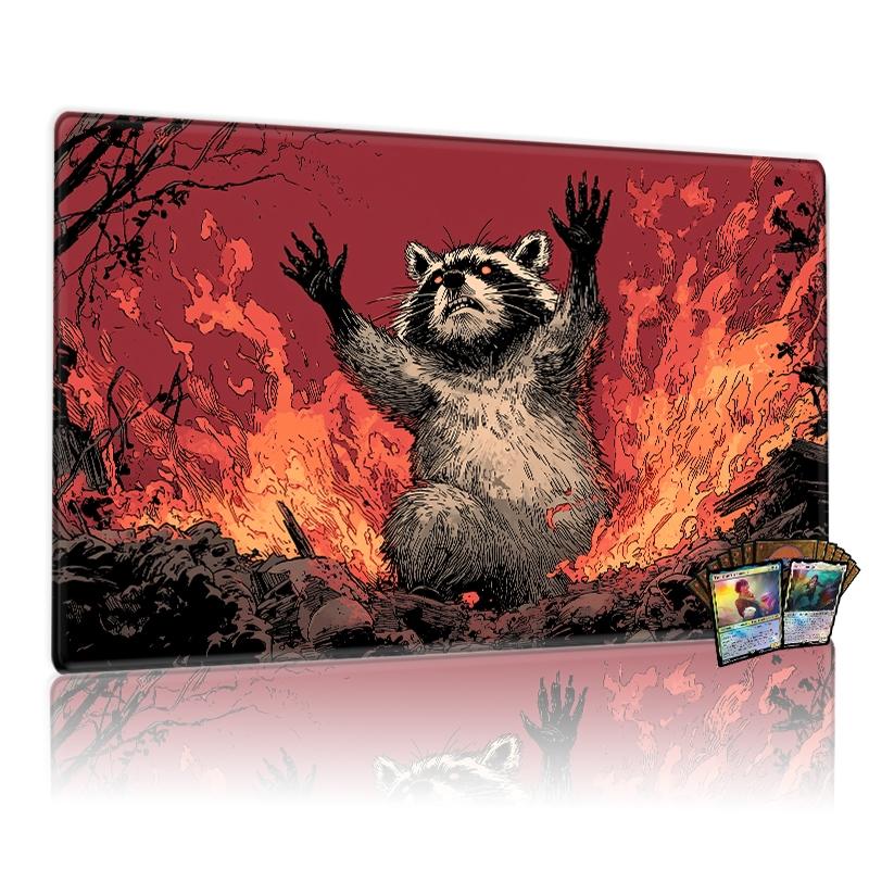 MTG バニコーン プレイマット Raccoon in Fiery Chaos MTG Playmat - 12x24in Non-Slip Gaming Mouse
