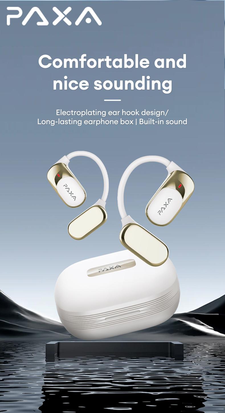 PAXA KC09 with Built-in 169-Language Translation Wireless Headphones with Electroplated Ear Hook Design – Comfortable, Great Sound, Bluetooth 5.4 Flash Connection, Wireless Earbuds for Music and Calls