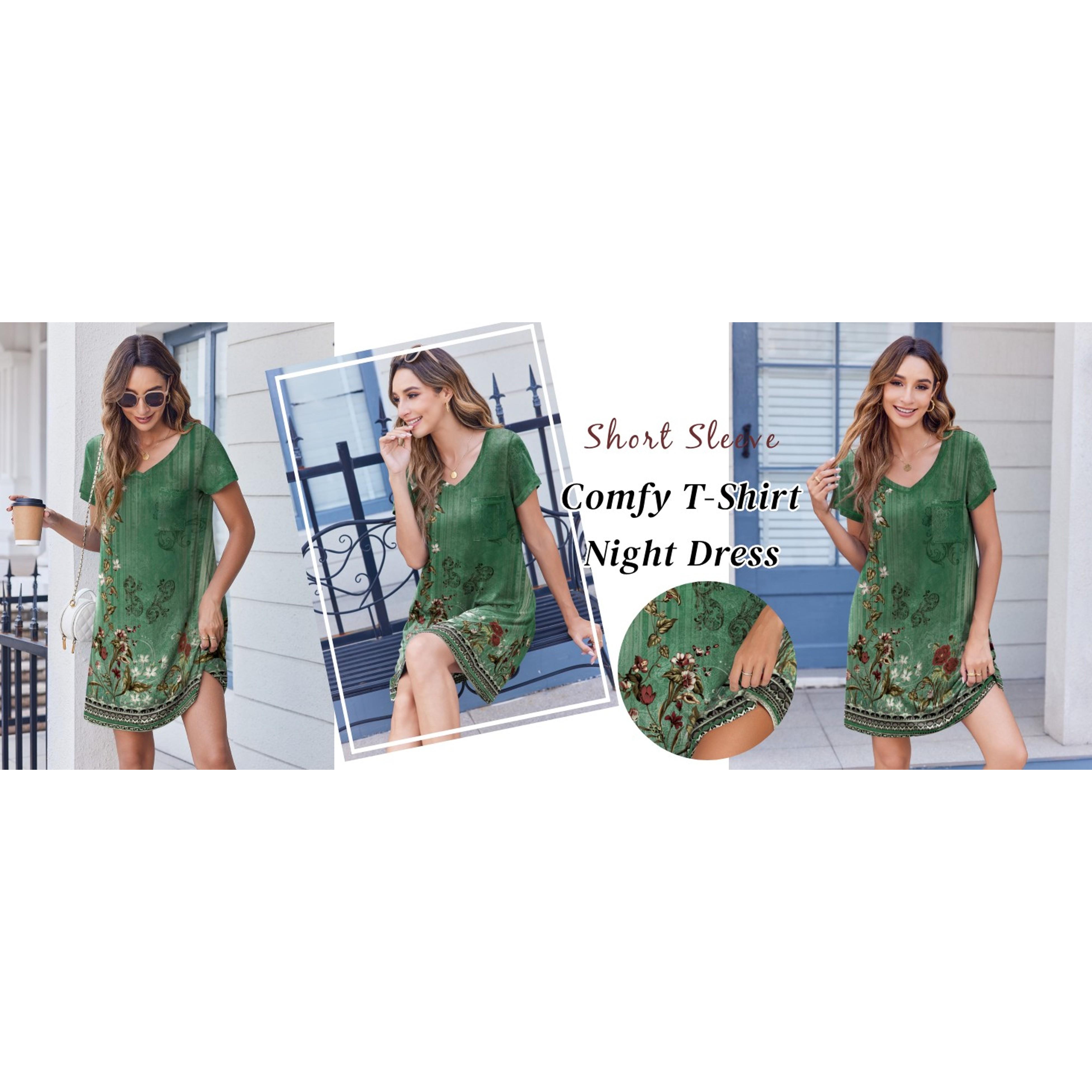 3 Pack Nightgowns for Women Short Sleeve Sleep Shirt Soft Sleepwear(Gift)