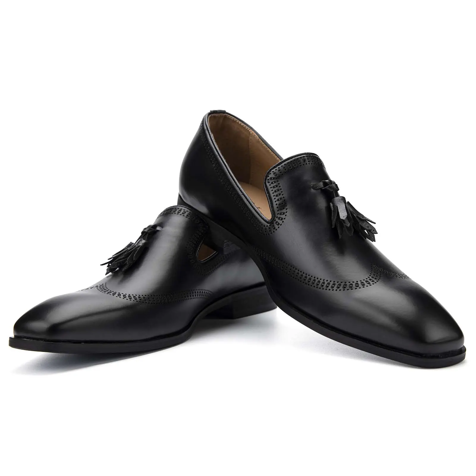 JITAI Mens Shoes - Casual Leather and Suede Penny Loafers for Men, Comfortable Low-Heels, Slip-On Dress Shoes for Wedding, Business, and Formal Events in Black or Brown