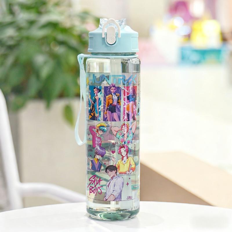 K-Pop Ghost Hunter Theme Totem Water Bottle, Reusable Hard Plastic with Lid and Straw, 700ML Eco-Friendly Alternative, Perfect for School and Travel