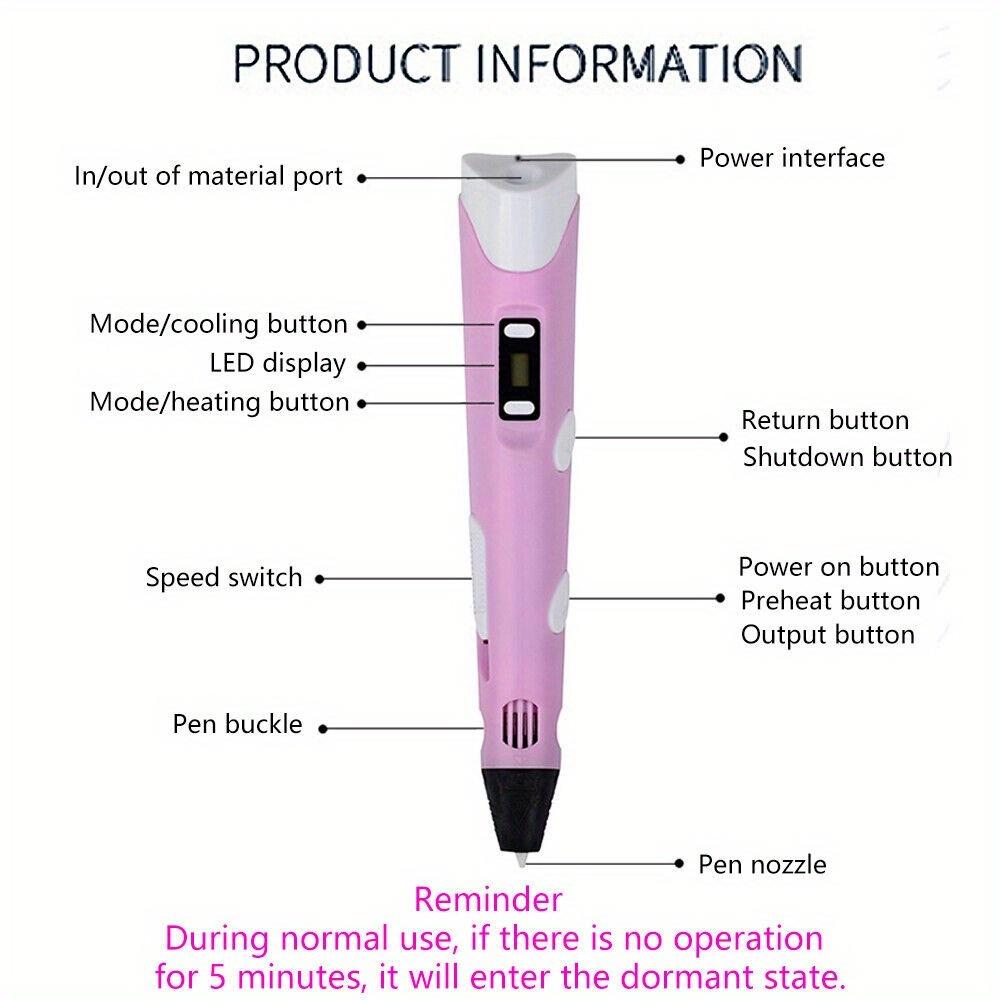 3D Printing Pen for Adults, 60s Fast Melt, Dual-Temp Ctrl, Ergo Grip, 5m ABS PLA Filament, English Guide, Ideal Creative Gift for DIY Crafts & Model Building