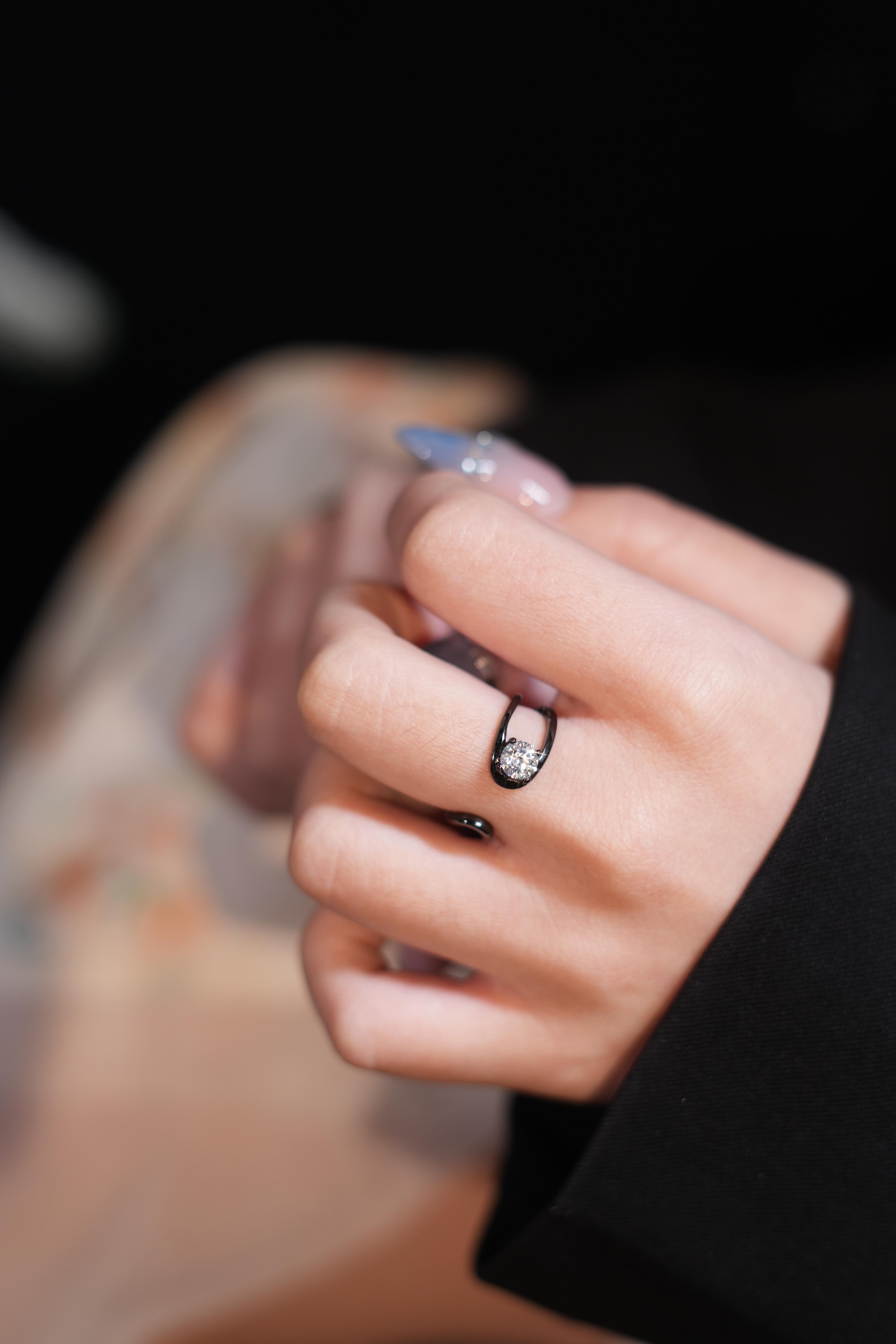 【#384 Dark Glamour】Unique Black Synthetic Moissanite Rings in 925 Sterling Silver 1/2CT