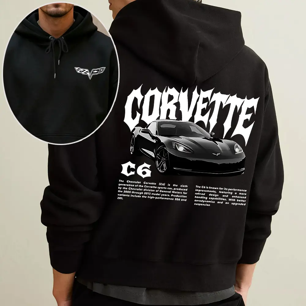 Corvette C6 Graphic Heavyweight Hoodie Oversized Y2K Streetwear Pullover Sweatshirt for Men & Women C6 Corvette Sports Car Vintage Graphic Hoodie Unisex Heavyweight Fleece Pullover Streetwear